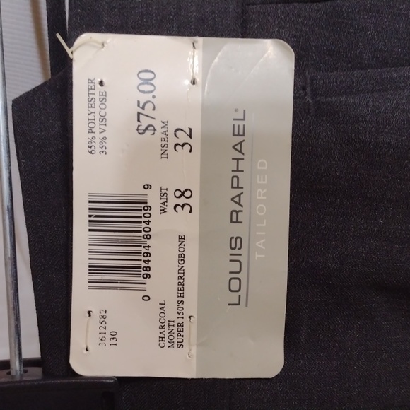 NWT Louis Raphael Super 150s charcoal herringbone pants - Picture 4 of 6